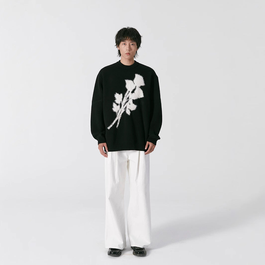 Korean-style Niche Vintage Rose Jacquard Sweater For Men