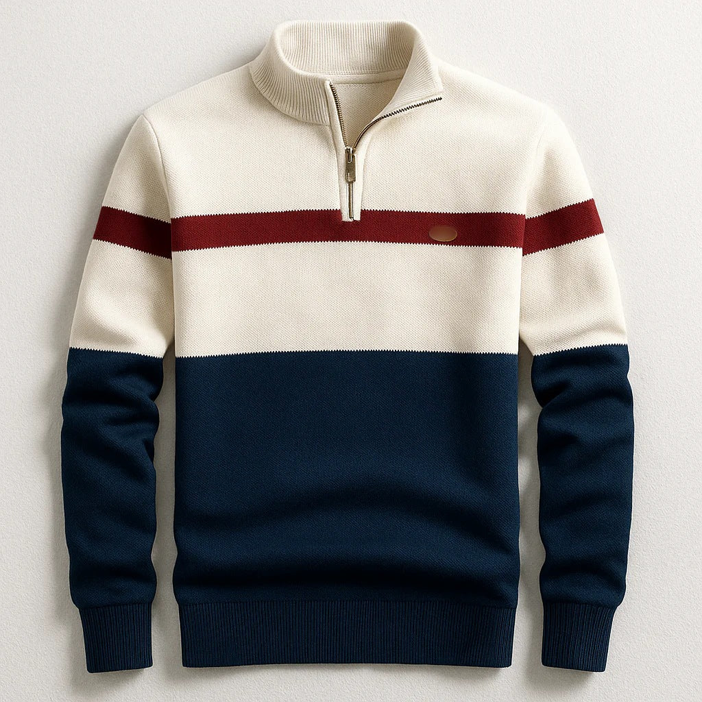 Business Stand-collar Knitwear Half-zip Long-sleeve T-shirt Color-block Pullover Sweaterpremium Quality