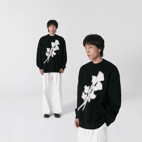 Korean-style Niche Vintage Rose Jacquard Sweater For Men