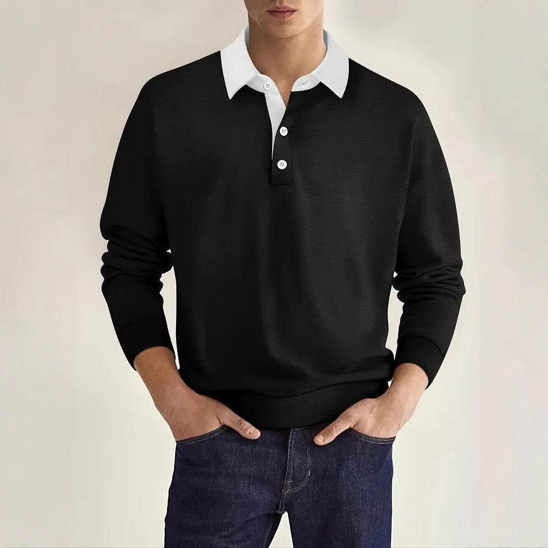 Mens Solid-Color Versatile Long-Sleeve Top