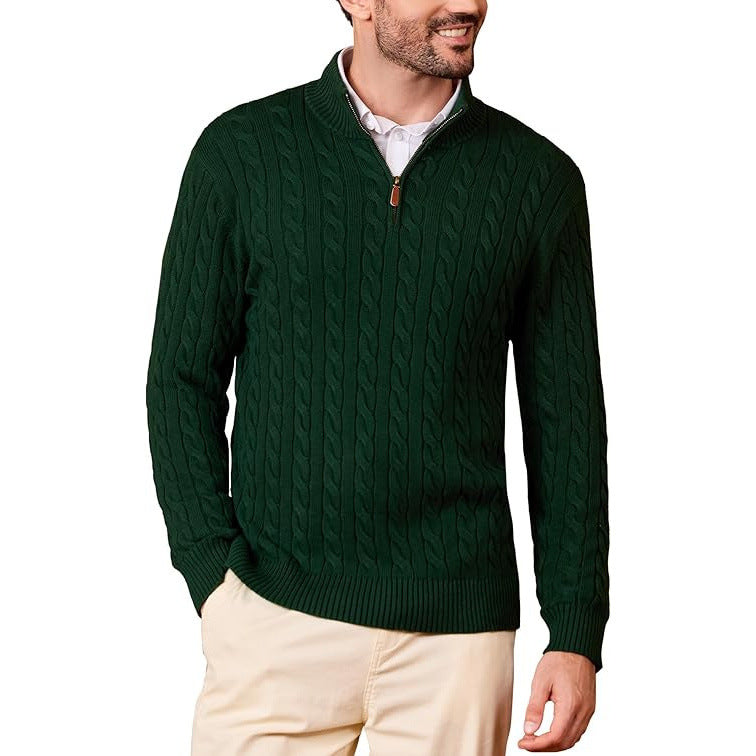 Mens Thermal Knit Top With Half Zip And Long Sleeves