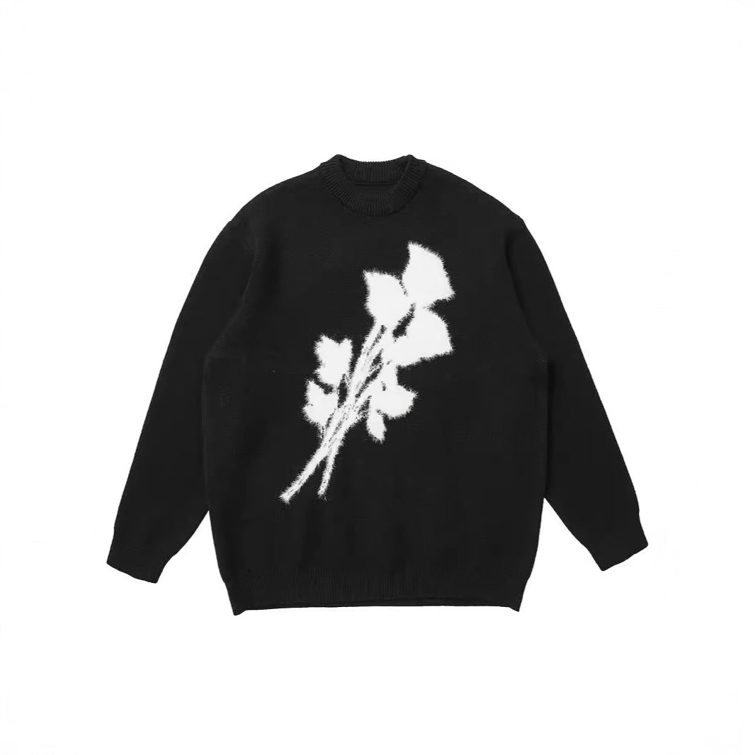 Korean-style Niche Vintage Rose Jacquard Sweater For Men