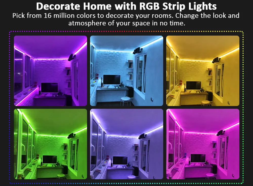 LED Strip Lights, Ultra-Long RGB 5050 LED Strips with Remote Controller, Color Changing Tape Light with 12V  Adapter for Bedroom