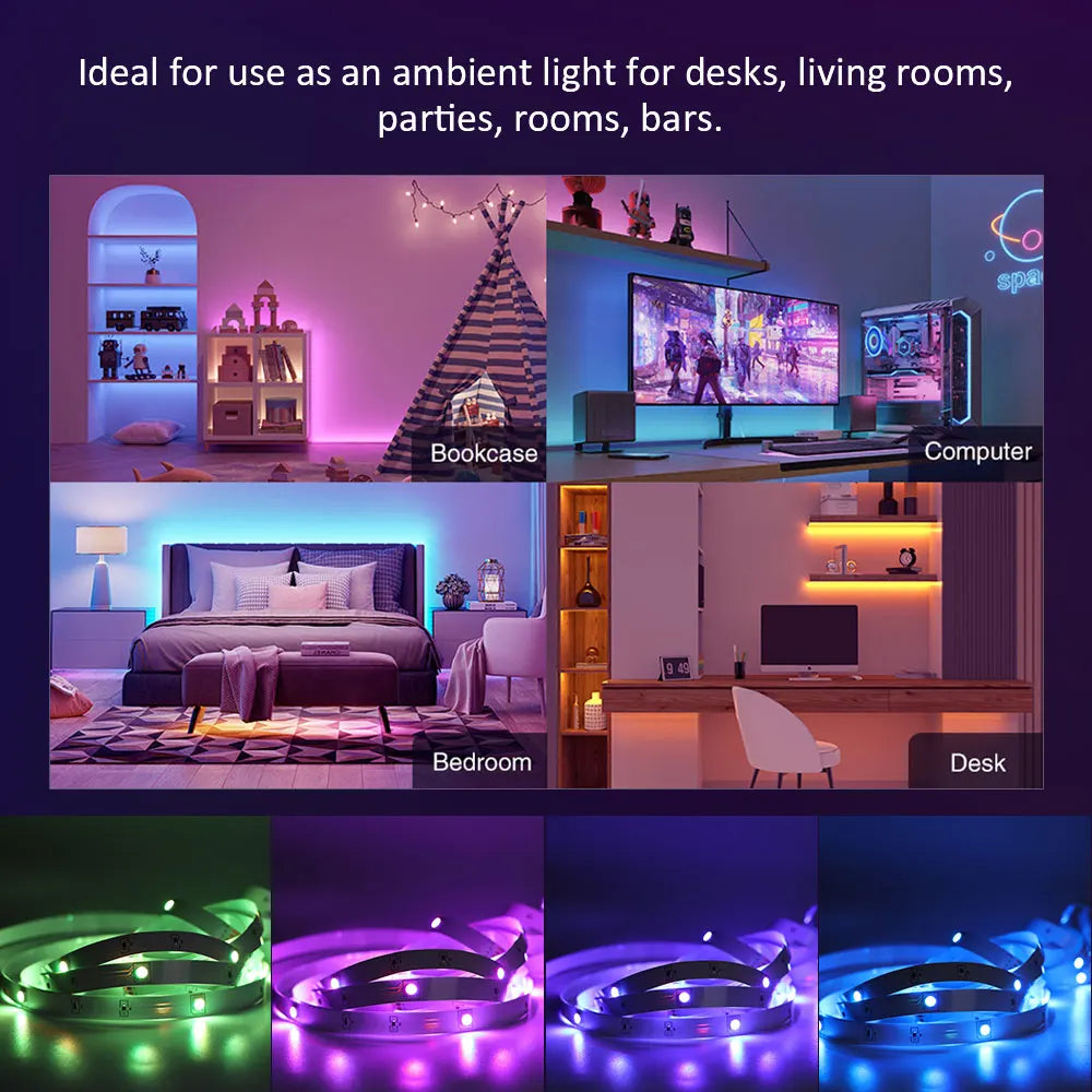 LED Strip Lights, Ultra-Long RGB 5050 LED Strips with Remote Controller, Color Changing Tape Light with 12V  Adapter for Bedroom