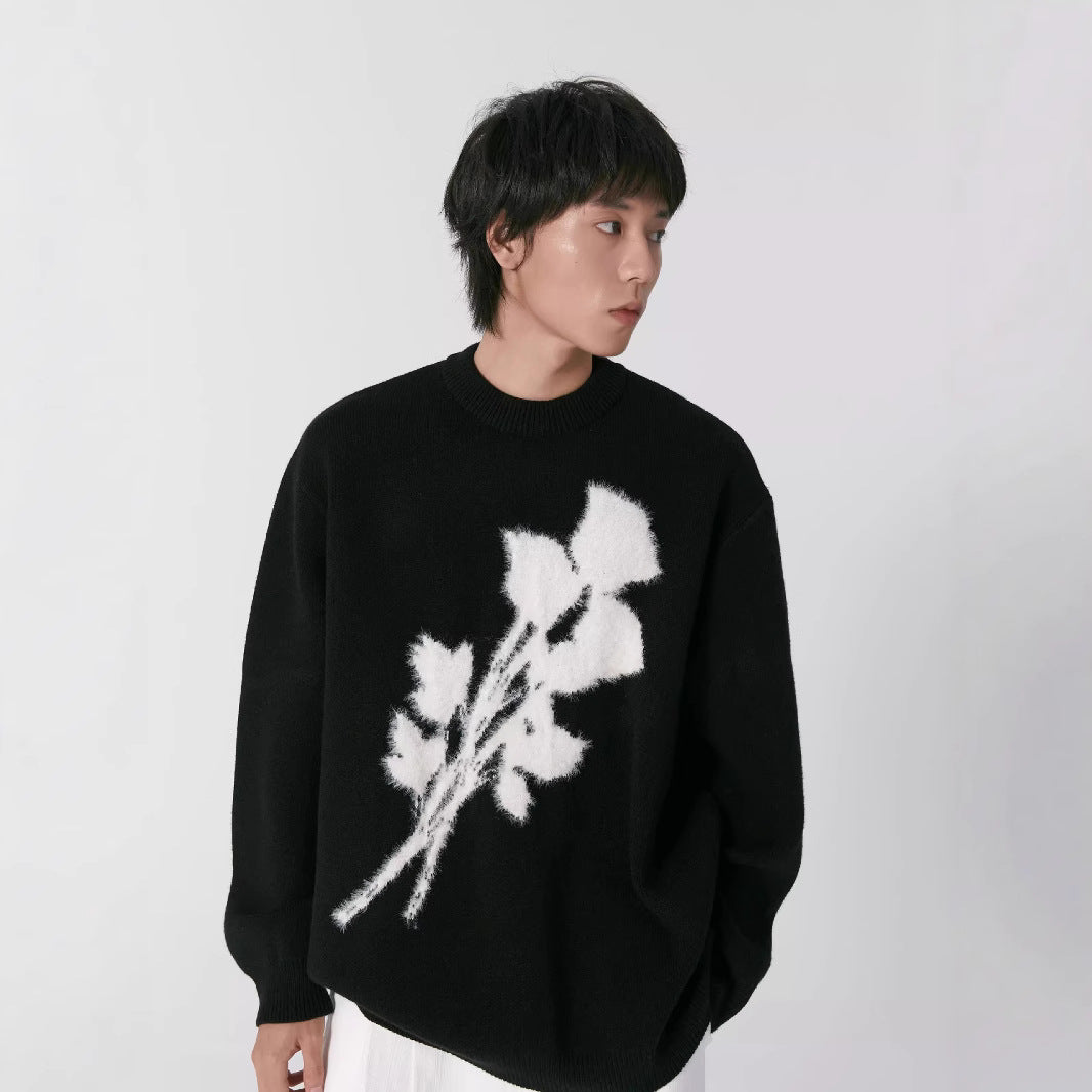 Korean-style Niche Vintage Rose Jacquard Sweater For Men